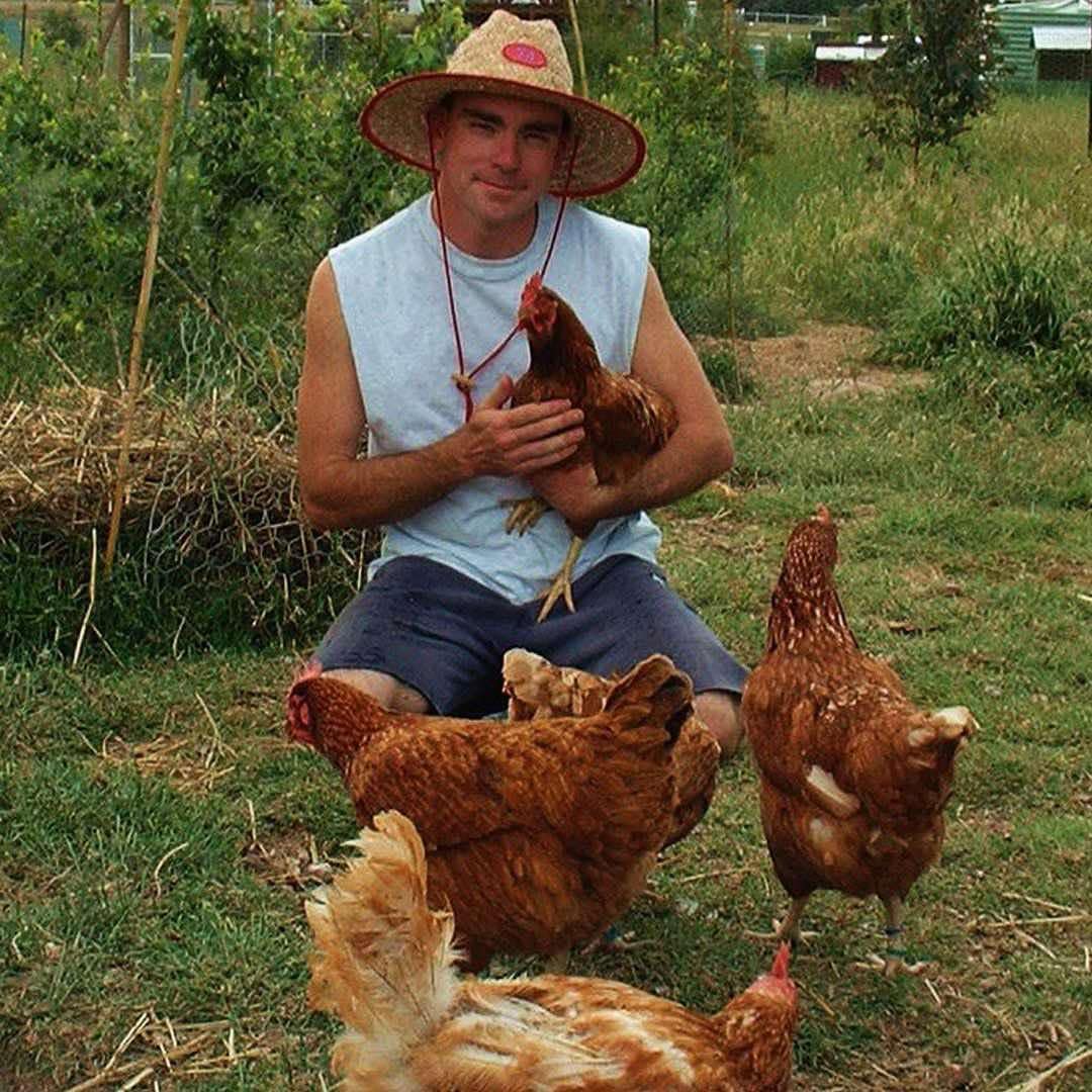 Young Bede with chooks